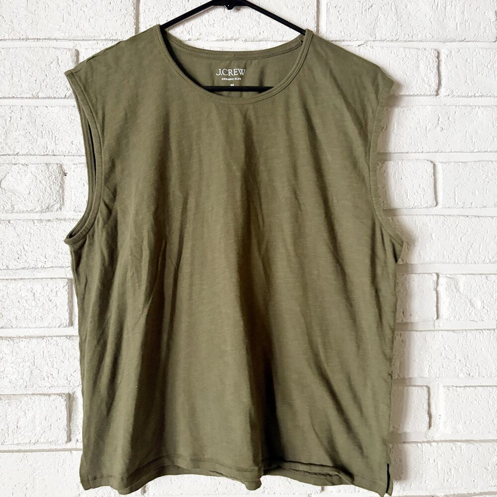 J. Crew Organic Slub Cotton Boxy Muscle Tee Tank Top Olive Green Women's Sz M